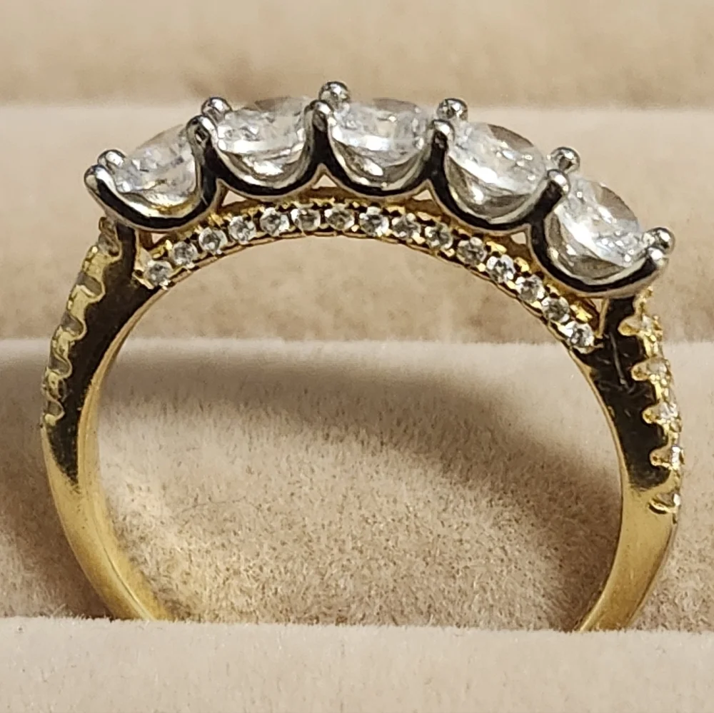 Elegant 925 Sterling Silver CZ Gold and Silver Ring